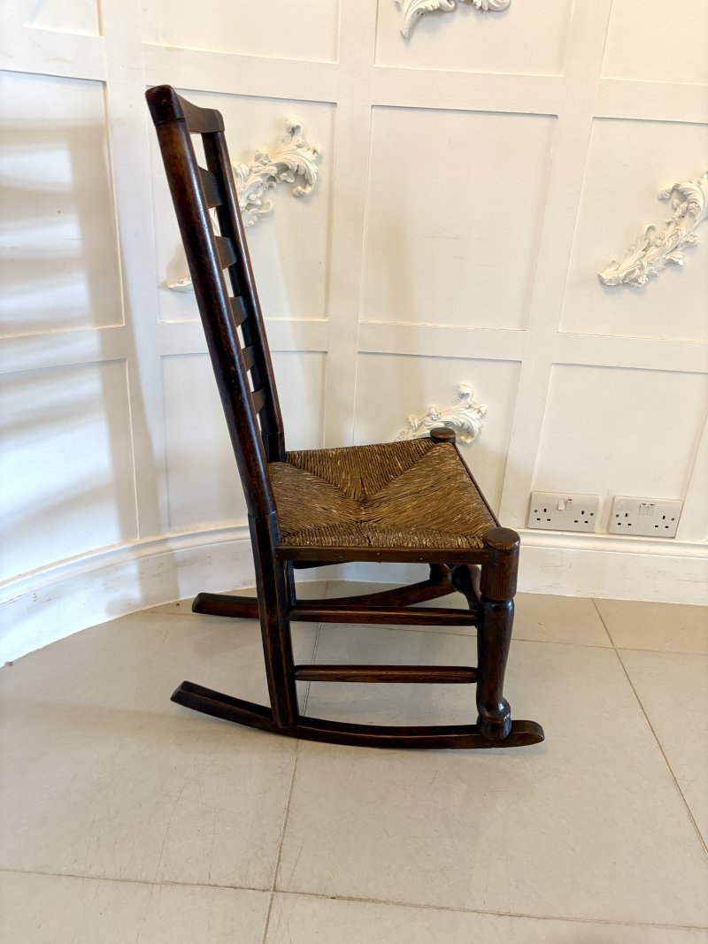 Unusual 18th Century Antique Oak Ladder Back Rocking Chair - Image 3
